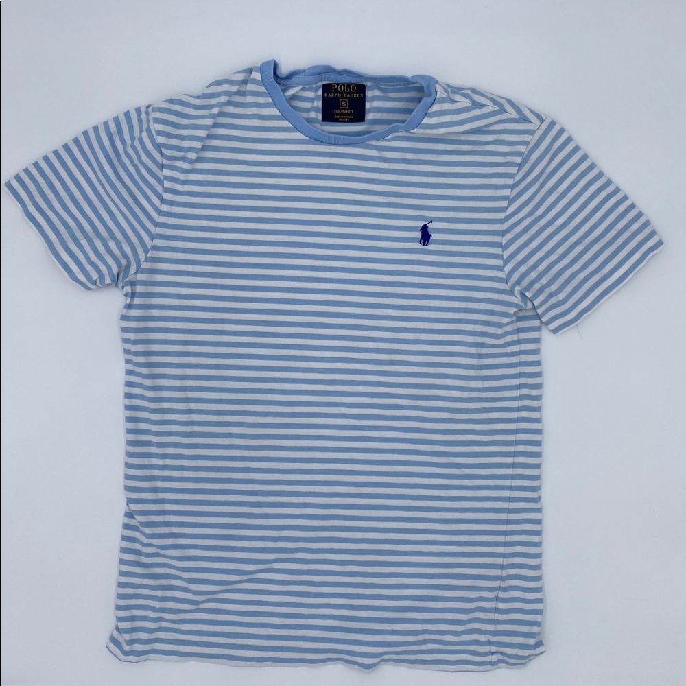 Blue and White Striped Polo T-shirt